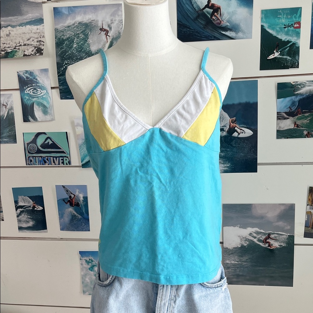 Roxy style Colorblock Spaghetti-Strap Camisole in Aqua, White & Yellow